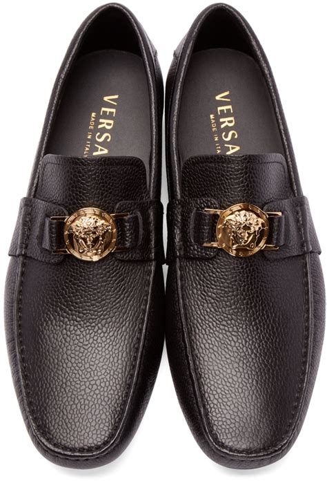 Versace Spazzolato Leather Cap Shoe, Black Leather, Mens 